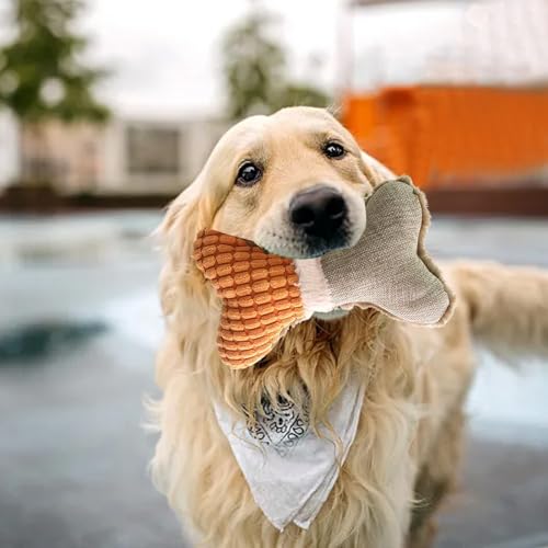 Rubu22a Hundespielzeug, Hundeknochen Form, Hund Quietschspielzeug Plüschtier Hund Plüsch Kauspielzeug, Baumwollseil interaktives Spielzeug für Welpen, kleine, mittlere Hunde (A) von Rubu22a