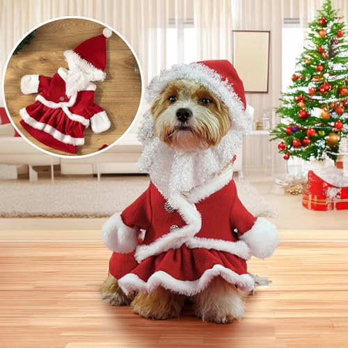 Weihnachtskleidun für Hunde, Weihnachtsmann Winter Polarfleece Warme rote Haustier Kleidung, Hund Katzenkostüm, lustiges Kleid, Partykleidung für Kleine Mittelgroße Rassen (A, M) von Rubu22a