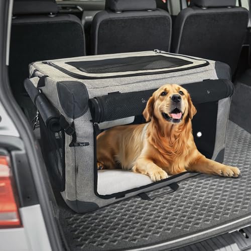 70x52x52cm Hundebox Faltbar, Transportbox Mittel Hund fürs Auto, Stahlrahmen Hundekäfig Faltbare, Oxford-Stoff Hundetransportbox von Rucener