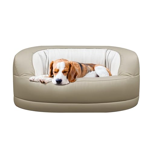 Anti Angst Hundebett Mittelgroße Hunde Waschbar, Beige Hundekissen mit Rand für Kleine Hunde, Hundekorb für Mittlere Hunde Abwaschbar 100 x 70 x 40 cm von Rucener