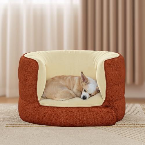 Hundebett mit Hohem Rand für Kleine Hunde Waschbar, Kuscheliges Hundekorb Hoher Rand rutschfest, Rund Katzenkissen für Katze 70x50 cm von Rucener