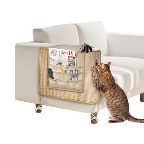 Protezione Divano Graffi Gatto Mit Sofa-Armlehnen-Organizer, Antigraffio Gatto Divano Tiragraffi Divano Natürlicher Sisal-Kratzbretter Katze, Proteggi Divano Gatti Graffi (Links) von Rucener