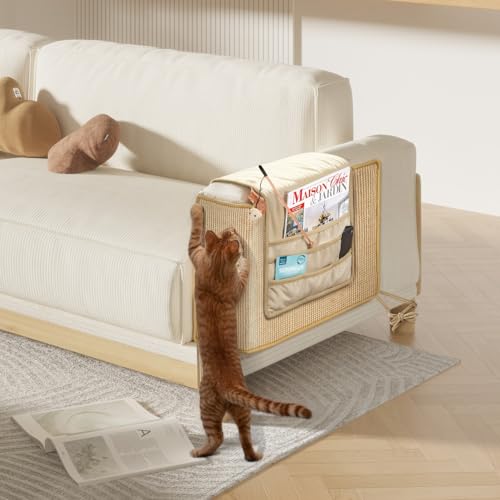 Protezione Divano Graffi Gatto Mit Sofa-Armlehnen-Organizer, Antigraffio Gatto Divano Tiragraffi Divano Natürlicher Sisal-Kratzbretter Katze, Proteggi Divano Gatti Graffi (Rechts) von Rucener