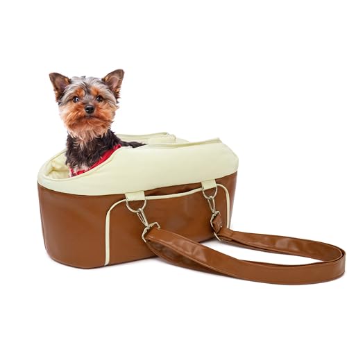 Leder Kleine Hunde Autositz Auto Mittelkonsole Hundesitz für Katzen, Braun Tragetasche Hundetasche für Hkleine Hunde Katze bis 5kg für Outdoor, Reisen von Rucener