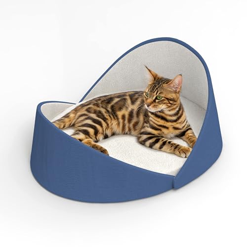 Rucener 75 x 62 cm Rund Katzenbett Groß für 2 Katzen, Muschel Cat Bed für Große Katzen, Schöner Hundebett Kleine Hunde Und Mittelgroße Hunde Waschbar (Blau) von Rucener