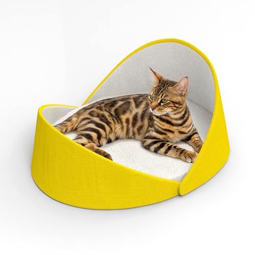 Rucener 75 x 62 cm Rund Katzenbett Groß für 2 Katzen, Muschel Cat Bed für Große Katzen, Schöner Hundebett Kleine Hunde Und Mittelgroße Hunde Waschbar (Gelb) von Rucener