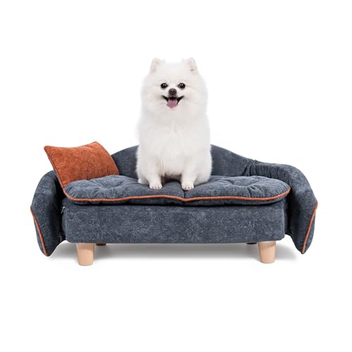 Rucener Hundesofa für Kleine Hunde Hoher Rand, Erhöhtes Hundeliege Kopfstütze Kissen Hundebett Weiches Sofakissen, Katzensofa Waschbar 78 x 48 x 37 cm von Rucener