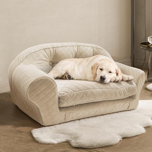 Rucener Hundesofa für Mittlere Hunde, L 100 * 45 * 55CM, Hergestellt aus Schwamm und Samt, Hundesofa Für Grosse Hunde, Hundecouch Grosse Hunde Luxuriös Flanell Modern Hunde Sofa von Rucener