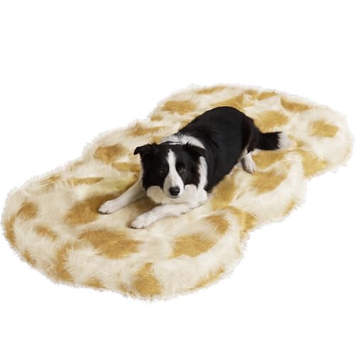 Rucener Luxus Fellteppich Orthopädisches Hundebett für Grosse Hunde, 127 x 80 x 8CM Kunstfell Hundebett Orthopädisch for Mittelgroße, Waschbar Lammfell Hundedecke für Wohnzimmer Dekor von Rucener