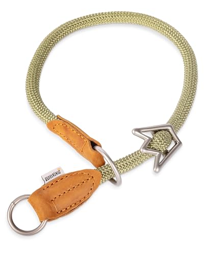 Rudelkönig Hundehalsband Emma - Elegantes Zugstopp Halsband aus Leder und Nylon - ø 12mm - Bequemes Erziehungshalsband für sehr große Hunde in Khaki von Rudelkönig