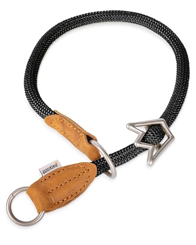 Rudelkönig Hundehalsband Emma - Elegantes Zugstopp Halsband aus Leder und Nylon - ø 12mm - Bequemes Erziehungshalsband für sehr große Hunde in schwarz von Rudelkönig