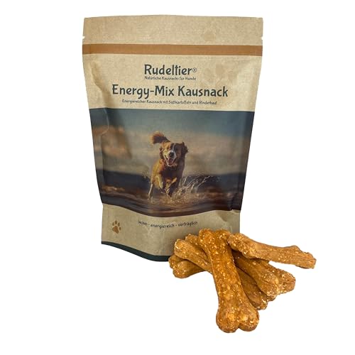 Hunde Snack Kauknochen mit Gemüse: Kausnack mit Süßkartoffel und Rinderhaut - Hunde Leckerli naturbelassen ohne Zusätze, Getreidefrei - Natürliche Belohnung - 5X 35g von Rudeltier