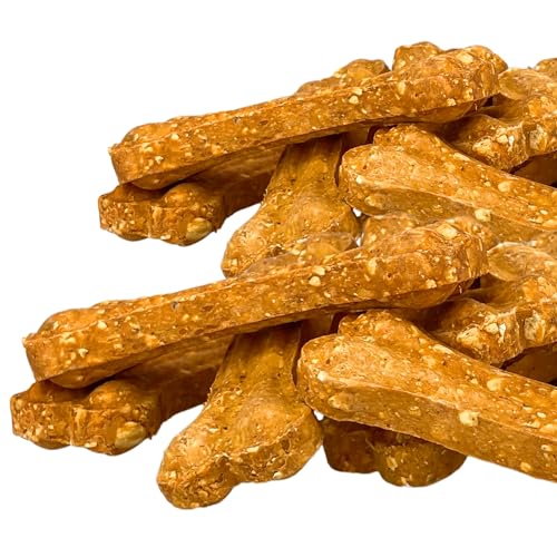 Hunde Snack Kauknochen mit Gemüse: Süßkartoffel und Rinderhaut - Naturbelassene Leckerli ohne Zusätze, Getreidefrei - Natürliche Belohnung - 10x 35g von Rudeltier