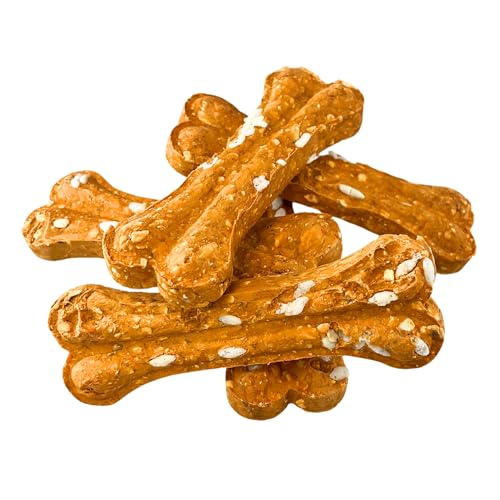 Hunde Snack in Kauknochen Form mit Gemüse: Kausnack mit Süßkartoffel, Reis und proteinreiche Rinderhaut - Hunde Leckerli naturbelassen ohne Zusätze, Getreidefrei - Natürliche Belohnung - 5X 35g von Rudeltier