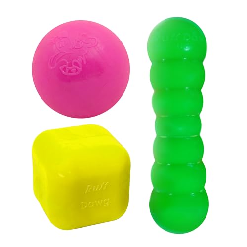 Ruff Dawg Ball, Dawg-Buster & Dawg-Cube XL-Bundle: Unzerstörbares Spielzeug für große Hunde – robust, schwimmend, hergestellt in den USA – Neonfarben von Ruff Dawg