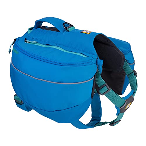 RUFFWEAR Approach Pack, Hunderucksack-Tragetasche mit integriertem Geschirr und Taschen, Tragbares Haustier-Wander- und Campingzubehör mit 2 Leinenbefestigungspunkten, Blue Dusk (X-Small) von RUFFWEAR