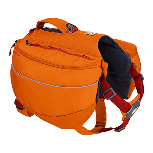 RUFFWEAR Approach Pack, Hunderucksack-Tragetasche mit integriertem Geschirr und Taschen, Tragbares Haustier-Wander- und Campingzubehör mit 2 Leinenbefestigungspunkten, Campfire Orange (Small) von RUFFWEAR