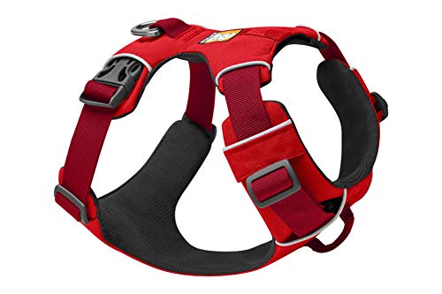 RUFFWEAR Front Range Hundegeschirr, reflektierend, Y-Geschirr, verstellbar, bequem gepolstert, für den täglichen Spaziergang, kein Ziehen, 2 Leinenbefestigungen und V-Ring, Größe M, Rot Summac von RUFFWEAR