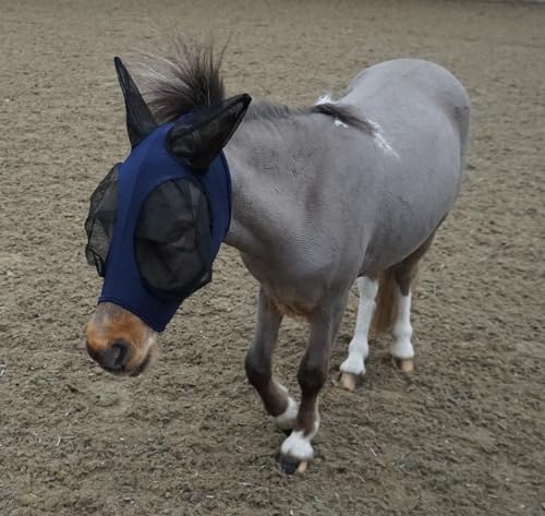 Ruggles Shetland Miniatur-Fliegenmaske mit Ohren, Stretch-Lycra, Augenschutz für Pferde und Ponys, Marineblau, Marineblau von Ruggles