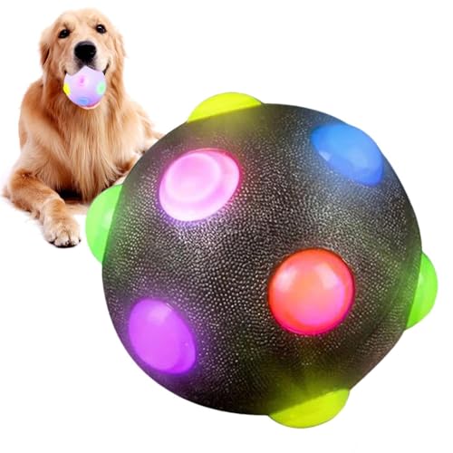 Ruhnjyg Blinkender Ball Hundespielzeug – Im Dunkeln Hundebälle mit Ausbuchtung, elastisches Haustier-Trainingsspielzeug, Glo-w Welpen-Jagd-Hüpfball, interaktiver -Luminou-s-Spielzeugball für von Ruhnjyg