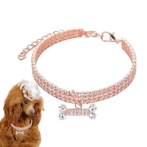 Ruhnjyg Glitzerndes Hundehalsband, Strass-Hundehalsband,Halskette mit Knochenanhänger und Strasssteinen für Haustiere - Verstellbare Katze-Hund-Halskette – eleganter Hochzeitsschmuck für kleine von Ruhnjyg