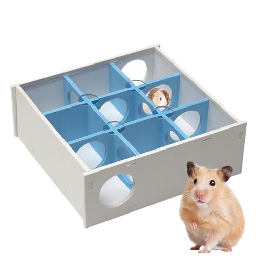 Ruhnjyg Hamster-Labyrinth-Versteck, Hamster-Holzlabyrinth - 9-Kammer-Labyrinthtunnel | Hamster-Spielspielzeug, geräumiges Multi-Room-Versteck-Tunnelspielzeug für Hamster, kleine Rassen von Ruhnjyg