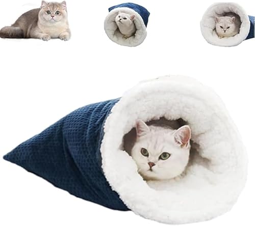 RuiDay Katzenschlafsack, Katzen-Winterschlafsack für Indoor-Katzen, weiches Plüsch-Haustier-beruhigendes Bett, 360° warmes halbgeschlossenes Katzenschlafsack, Winter-Haustierschlafsack für Hunde und von RuiDay