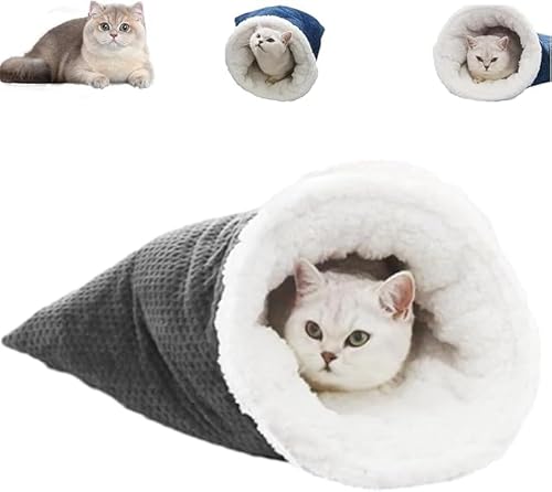 RuiDay Katzenschlafsack, Katzen-Winterschlafsack für Indoor-Katzen, weiches Plüsch-Haustier-beruhigendes Bett, 360° warmes halbgeschlossenes Katzenschlafsack, Winter-Haustierschlafsack für Hunde und von RuiDay