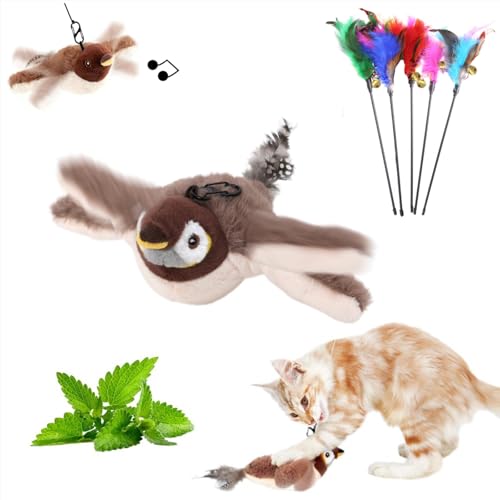 RuiDay New 2025 Flappy Bird Cat Toy, Interactive Chirping Bird Cat Toy Flapping Wings, Electric Flapping Bird Cat Toy, Cat Toys for Indoor (with Teaser-Stab) von RuiDay