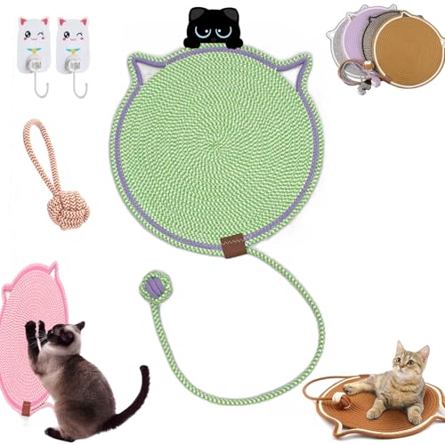 Celery Pets Doppel-Kratzpad, Katzenkratzmatte, Katzenkratzpad aus natürlichem Baumwollseil, Celery Pets Kratzpad, Katzenkratzpad aus natürlichem Baumwollseil mit Katzenspielzeug (B, 42CM) von Ruileyou