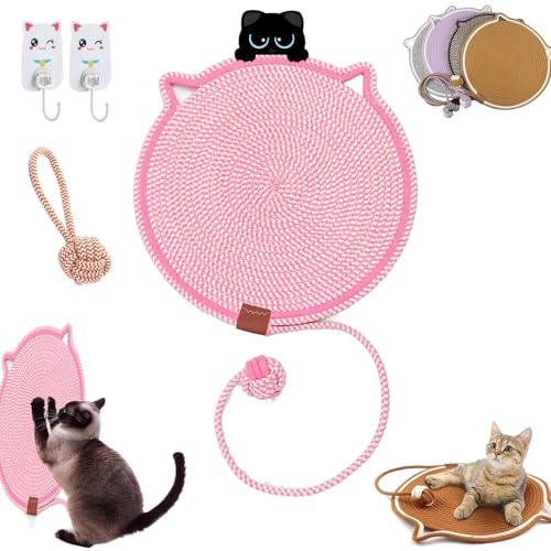 Celery Pets Dual Scratching Pad, Cat Scratching Mat Natural Cotton Rope Cat Scratching Pad, Celery Pets Scratch Pad, Natural Cotton Rope Cat Scratching Pad with Cat Toy (A, 42CM) von Ruileyou