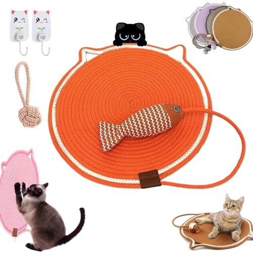 Celery Pets Dual Scratching Pad, Cat Scratching Mat Natural Cotton Rope Cat Scratching Pad, Celery Pets Scratch Pad, Natural Cotton Rope Cat Scratching Pad with Cat Toy (F, 42CM) von Ruileyou