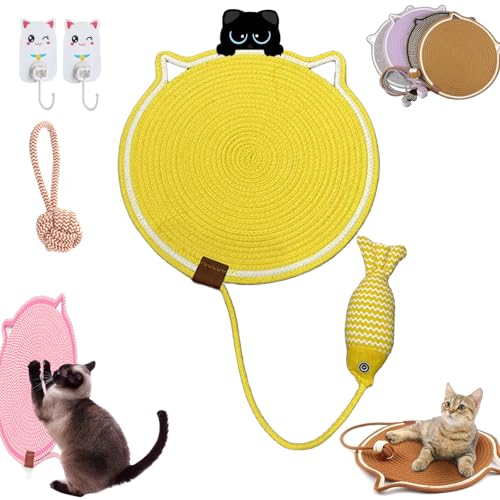 Celery Pets Dual Scratching Pad, Cat Scratching Mat Natural Cotton Rope Cat Scratching Pad, Celery Pets Scratch Pad, Natural Cotton Rope Cat Scratching Pad with Cat Toy (G, 42CM) von Ruileyou