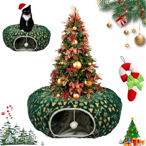 Christmas Tree Cat Tunnel, Cat Tunnel for Under Christmas Tree, Cat Christmas Tree Tunnel, Cat Tunnel Christmas Tree Skirt, Plush Cat Tunnel with Cat Bed for Indoor Cats (Green) von Ruileyou