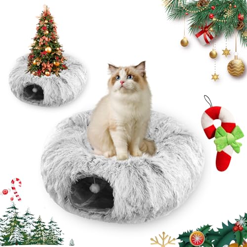 Christmas Tree Cat Tunnel, Cat Tunnel for Under Christmas Tree, Cat Christmas Tree Tunnel, Cat Tunnel Christmas Tree Skirt, Plush Cat Tunnel with Cat Bed for Indoor Cats (Grey) von Ruileyou