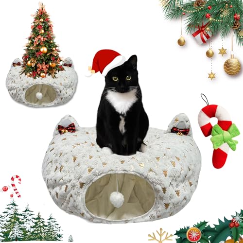 Christmas Tree Cat Tunnel, Cat Tunnel for Under Christmas Tree, Cat Christmas Tree Tunnel, Cat Tunnel Christmas Tree Skirt, Plush Cat Tunnel with Cat Bed for Indoor Cats (White) von Ruileyou