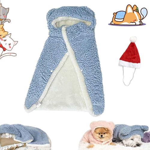 Haustier-Umhangdecke, Umhangdecke für Hunde, Haustier-Bademanteldecke, warme Schlafdecke für Haustiere, Hundeumhangdecke, Dicke Ponchodecke (Blue, S(26 * 42 * 42CM)) von Ruileyou