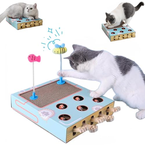 Miaofairy Katzenspielzeug, Miaofairy Cat Toy, Katze Whack Einen Maulwurf, Cat Whack A Mole, Miaofairy Whack-A-Mole 3-In-1-Katzenkratzbaum Und -Spielzeug (Blue) von Ruileyou