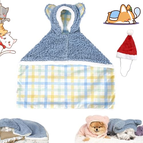 Pet Cape Blanket, Cape Blanket for Dogs, Pet Robe Blanket Pet Clothing Warm Sleeping Blanket, Dog Cape Blanket, Thickened Poncho Blanket, for Small Medium Dogs (Blue Double-Sided, L(50 * 60 * 60CM)) von Ruileyou