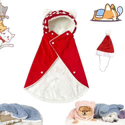 Pet Cape Blanket, Cape Blanket for Dogs, Pet Robe Blanket Pet Clothing Warm Sleeping Blanket, Dog Cape Blanket, Thickened Poncho Blanket, for Small Medium Dogs (Red, L(50 * 60 * 60CM)) von Ruileyou