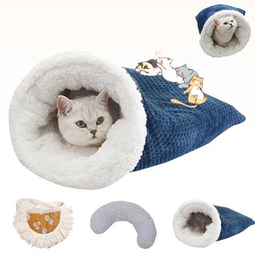 Ruileyou Cat Sleeping Bag, Pet Sleeping Bag, Soft Plush Large Cat Sack Warm Cat Bed, Winter Cat Sleeping Bag, Cat Crinkle Sack Removable Cat Bag for Sleeping 360° Warm (Blue-B) von Ruileyou