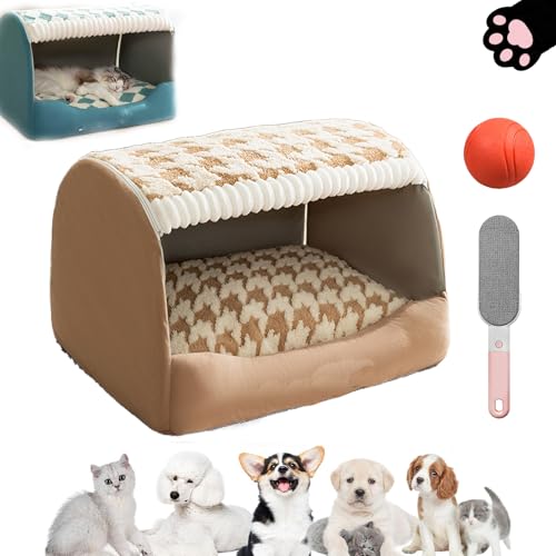 Ruileyou Doggocomfy Cozy Hundehütte, Doggo Comfy Hundehüttenbett, Hundehütte für drinnen mit abnehmbarem Kissen, Faltbare warme Hundehütte für mittelgroße und große Hunde (Brown, 3XL) von Ruileyou