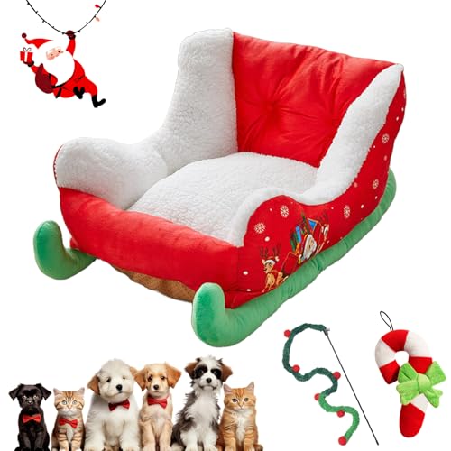 Weihnachtsschlitten Hundebett, Christmas Dog Bed, UnterstüTzend Dog Bed Christmas Sleigh rutschfest, Festliches, PlüSchiges, GemüTliches Hundebett – Weihnachtsschlitten (Red) von Ruileyou