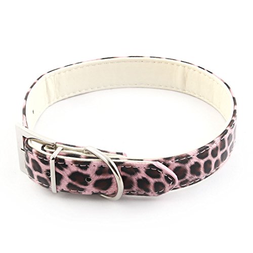 Ruilogod Faux Leder Leopard Print D Form Ring Einstellbarer Haustier Hund Katze Kragenband L Pink von Ruilogod