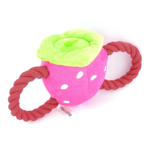 Ruilogod Fuchsia Plüsch Strawberry Design Twist Seil Quietschendes Spielzeug für Haustierhund von Ruilogod