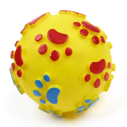 Ruilogod Gelbe künstliche Paw Print Ball Design Quietschendes Kauspielzeug für Haustierhundkatze von Ruilogod
