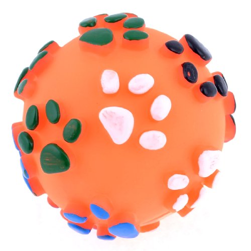 Ruilogod Gummi Haustier Hund Pudel strukturierte Pfote Design Runder Ball Quietschendes Spielzeug Orange von Ruilogod