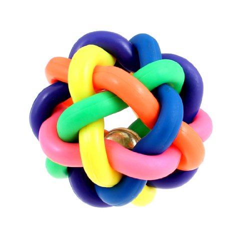 Ruilogod Gummi Haustier Hundeschnur gewebt Jingle Glocke Spielball Spielzeug 8cm Durchmesser bunt von Ruilogod