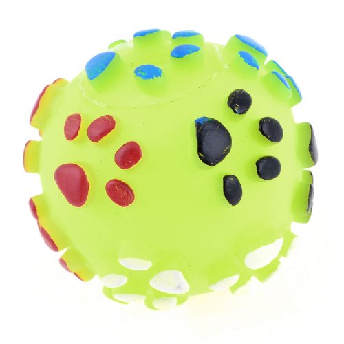 Ruilogod Gummi strukturierte Pfote Design Runder Ball Haustier Hund Pudel Quietschendes Spielzeug Gelb von Ruilogod