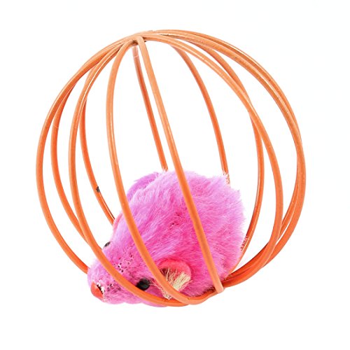 Ruilogod Kugelformkatze, die gefälschte Maus-Käfig-Spielzeug-Fuchsia-Orange Spielen von Ruilogod